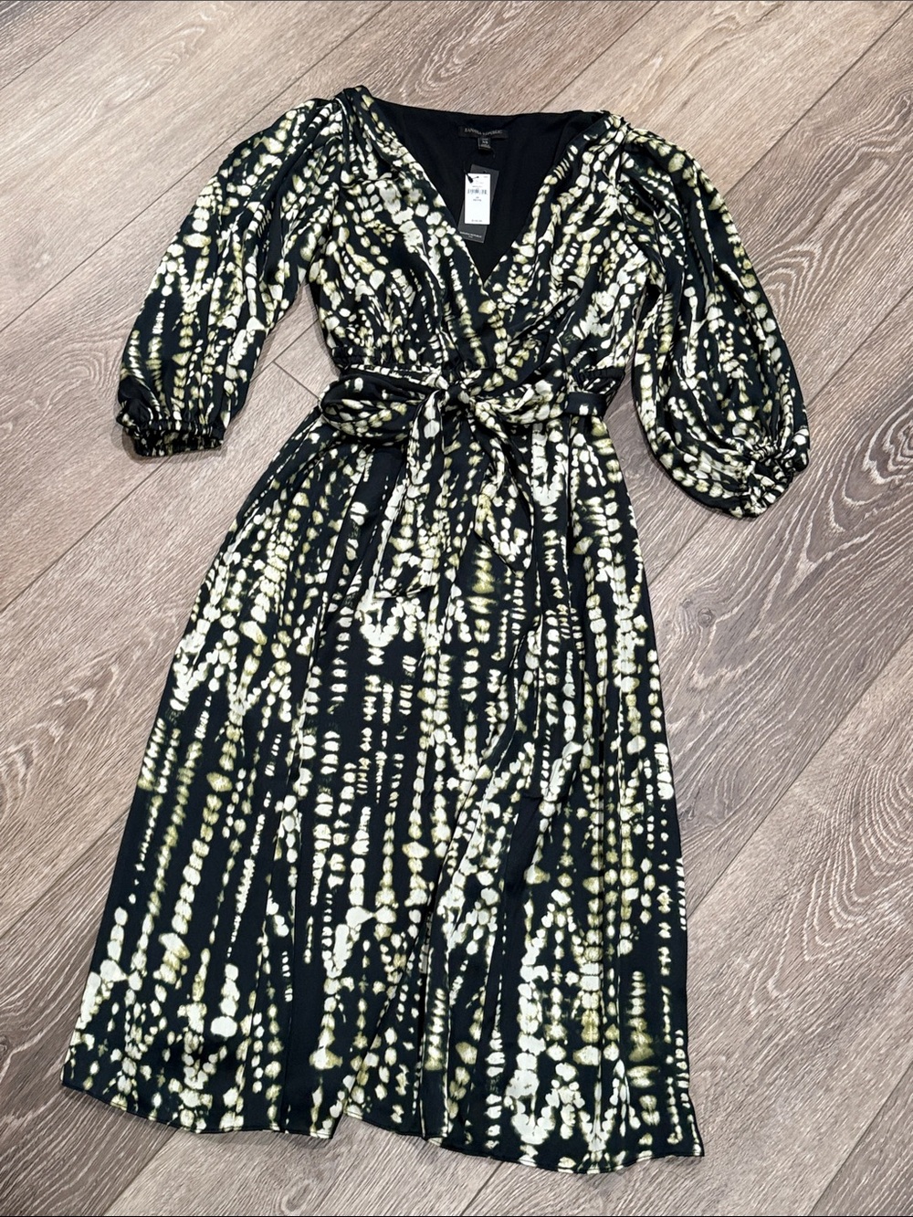 Banana Republic Black Midi Dress with Olive and Cream Print